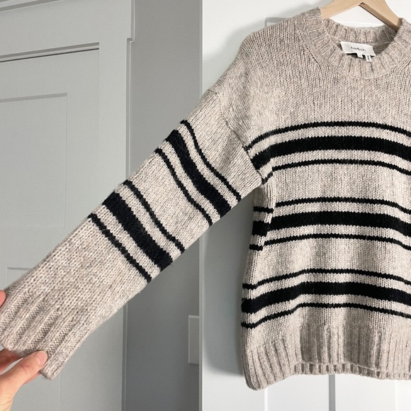 Ba&sh Bosco Striped Wool & Mohair Blend Sweater Pullover Grey Beige Black Small - Picture 5 of 13
